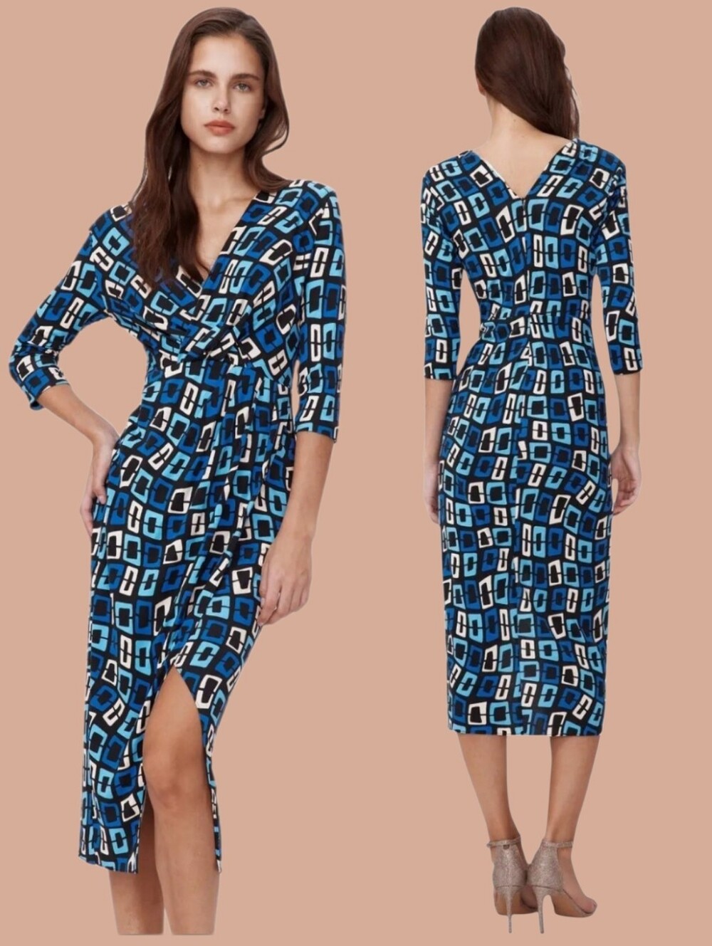 DVF Diane von Furstenberg NWT Blue Geometric Print Midi Wrap Dress